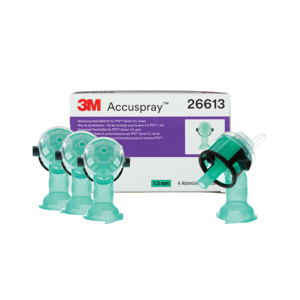 3M™ Accuspray™ 1.3 MM (Green) Gravity HVLP Atomizing Head Refill Kit for 3M™ PPS™ Series 2.0 - 4 Pack (26613)